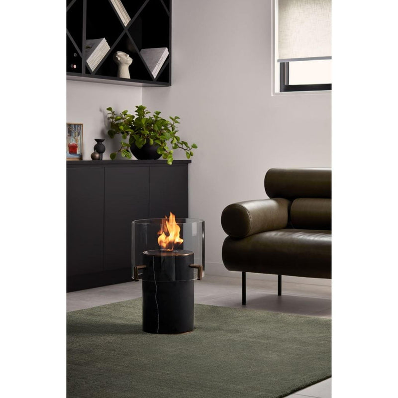 EcoSmart Fire PILLAR 3T 24" Marble Black Freestanding Fireplace with Lamp-Style Glass & Black Burner by Mad Design Group