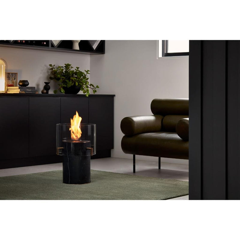 EcoSmart Fire PILLAR 3T 24" Marble Black Freestanding Fireplace with Lamp-Style Glass & Black Burner by Mad Design Group