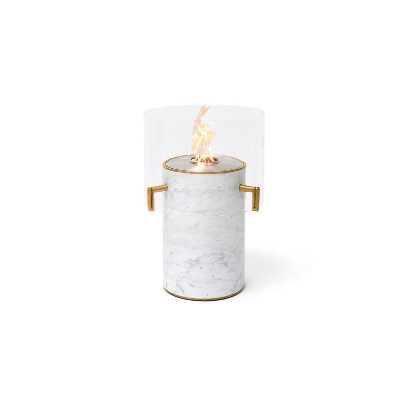 EcoSmart Fire PILLAR 3T 24" Marble White Freestanding Fireplace with Lamp-Style Glass & Stainless Steel Burner by MAD Design Group