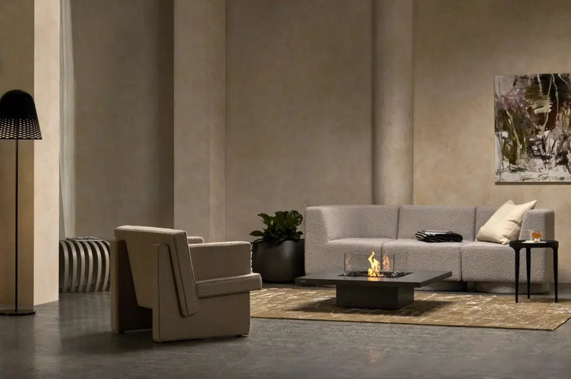 EcoSmart Fire Vertigo 40" Bone Freestanding Indoor Fire Table with Stainless Steel Burner – Timeless Floating Design by MAD Design Group