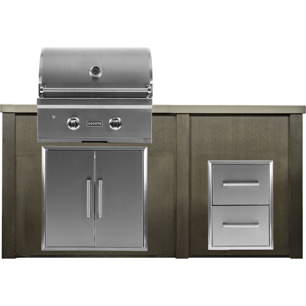 Haven 66-Inch Outdoor Kitchen Island with 2 Drawer Cabinet, Gas Grill & Double Access Door