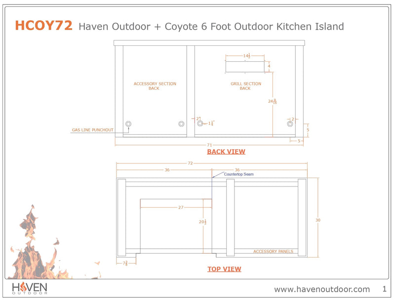 Haven Outdoor 72" Aluminum Kitchen Island with Plain Panel & Durable Weather-Resistant Finish