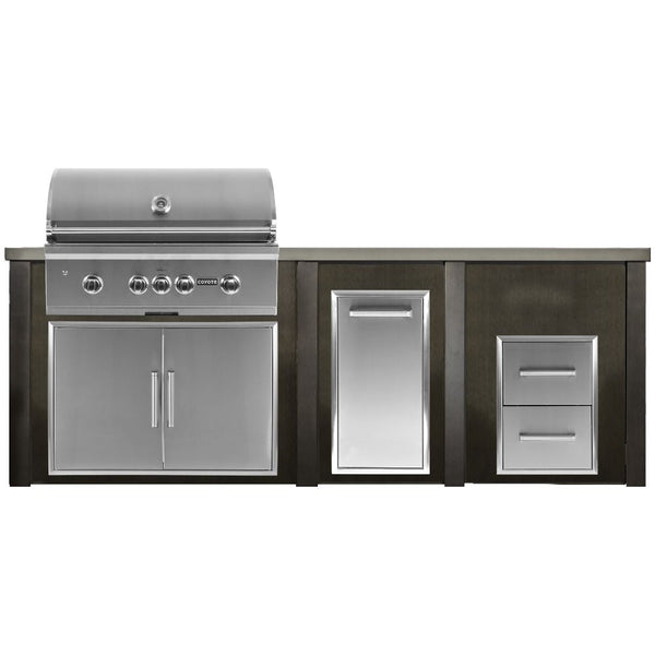 Haven 96-Inch Outdoor Kitchen Island with Trash Center, 2 Drawer Cabinet & American-Made Gas Grill