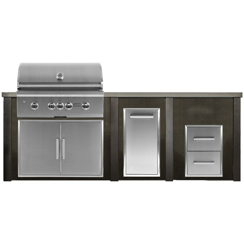 Haven 96-Inch Outdoor Kitchen Island with Trash Center, 2 Drawer Cabinet & American-Made Gas Grill