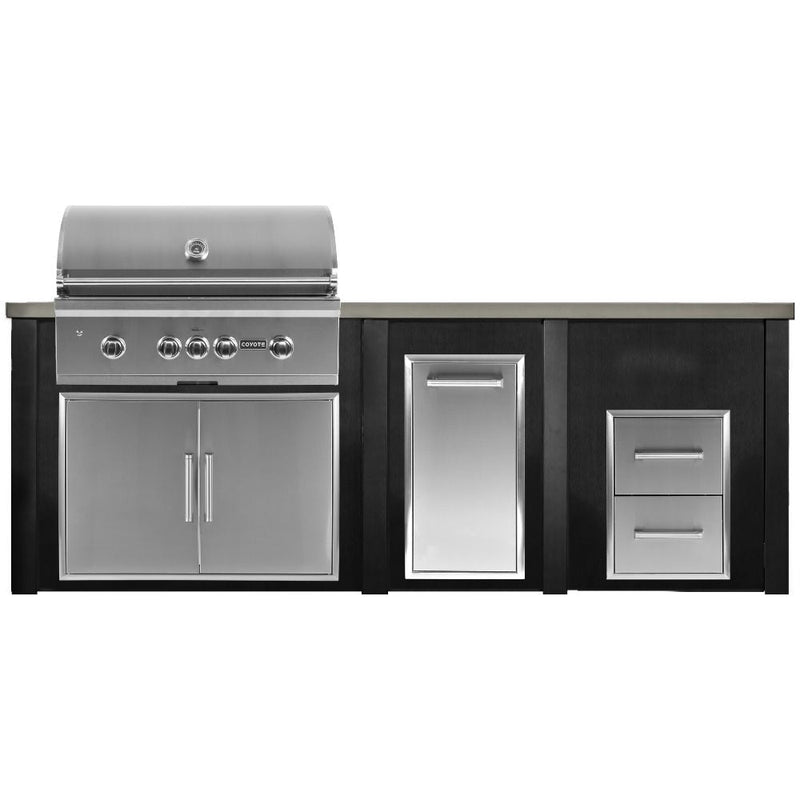 Haven Outdoor 96" Aluminum Kitchen Island with 2 Drawer Cabinet & Trash Center Cutouts