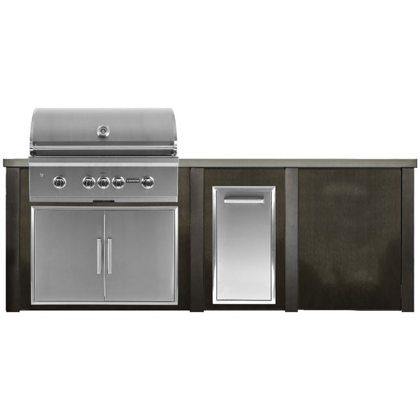 Haven 96-Inch Outdoor Kitchen Island with Trash Center, Plain Panel & Gas Grill