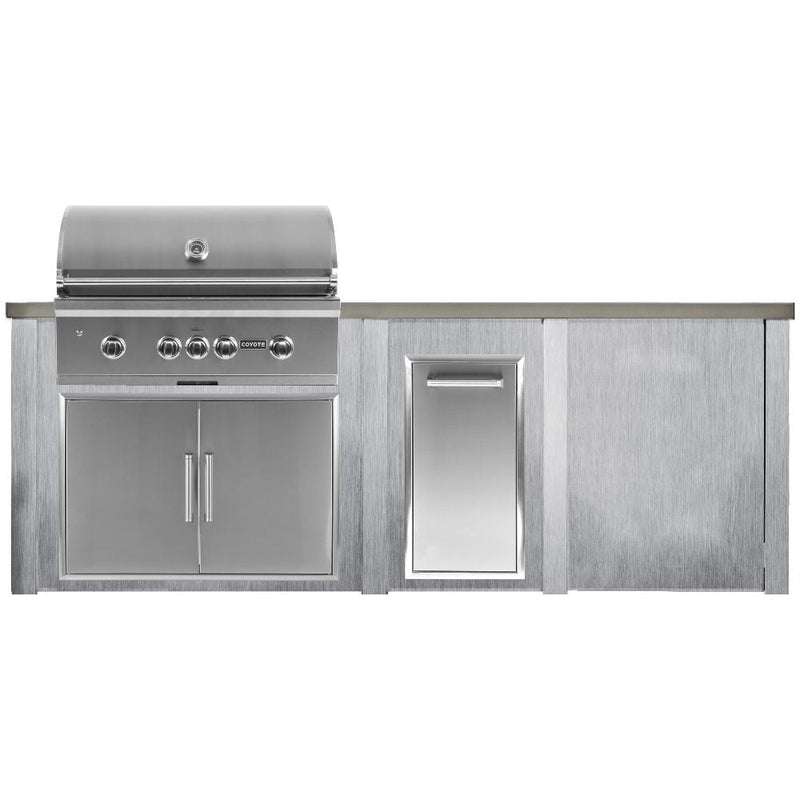 Haven 96-Inch Outdoor Kitchen Island with Trash Center, Plain Panel & Durable Aluminum Gas Grill