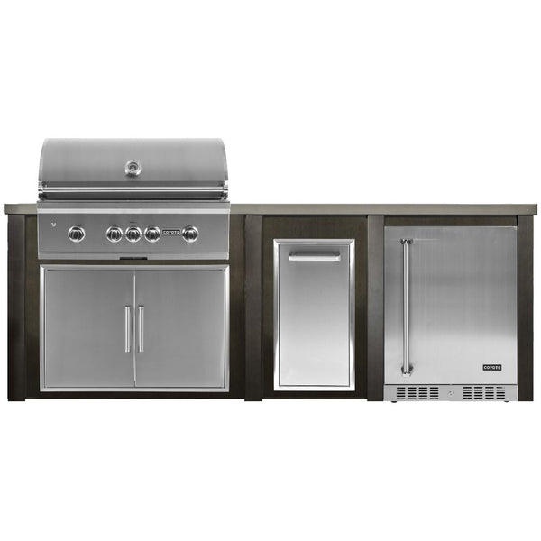 Haven 96-Inch Outdoor Kitchen Island with Trash Center, 24-Inch Refrigerator & American-Made Gas Grill