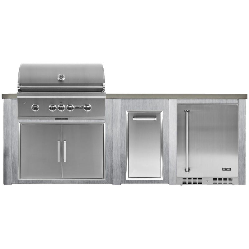 Haven 96-Inch Outdoor Kitchen Island with Trash Center, 24-Inch Refrigerator & American-Made Gas Grill