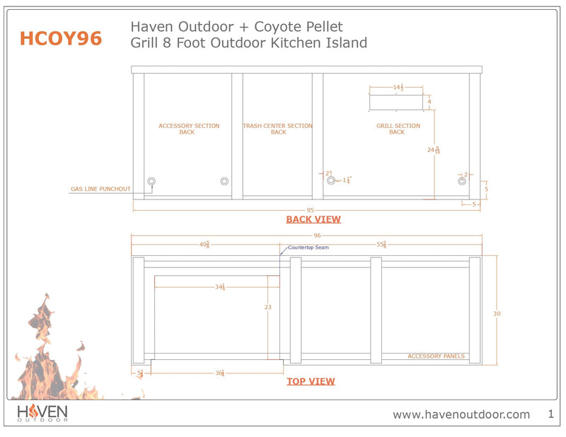 Haven 96-Inch Outdoor Kitchen Island with 36" Pellet Grill, Refrigerator, Smart Feed & Storage Drawer