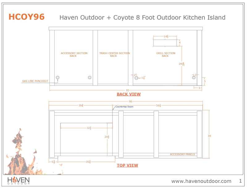 Haven 96-Inch Outdoor Kitchen Island with Trash Center, Plain Panel & Durable Aluminum Gas Grill