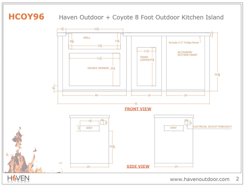 Haven Outdoor 96" Aluminum Kitchen Island with Trash Center Space & Plain Panel Design