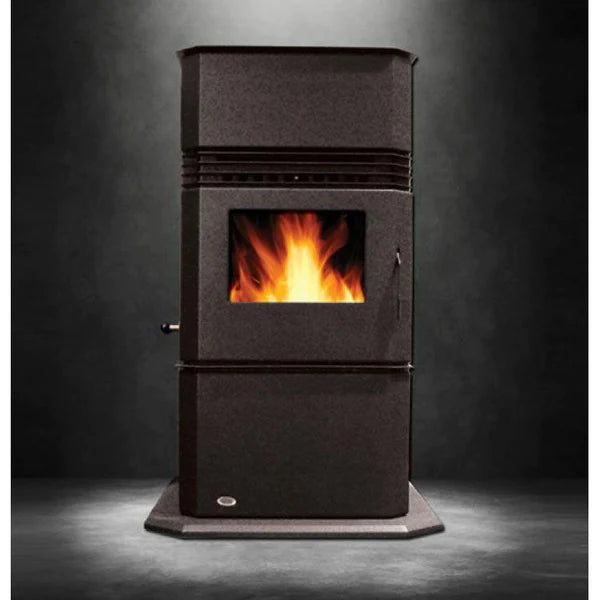 Hudson River Kinderhook Black Free Standing Pellet Stove with Black Door with Integrated Hearth Pad