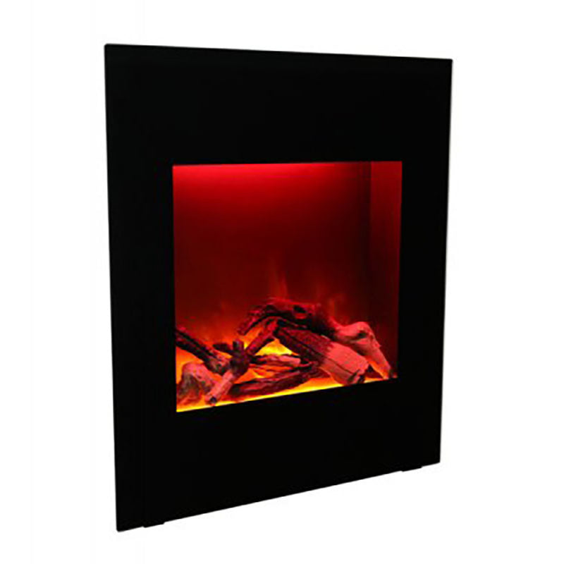 Amantii - 24" Zero Clearance Electric Fireplace with Sleek Black Glass Surround and Realistic Log Set