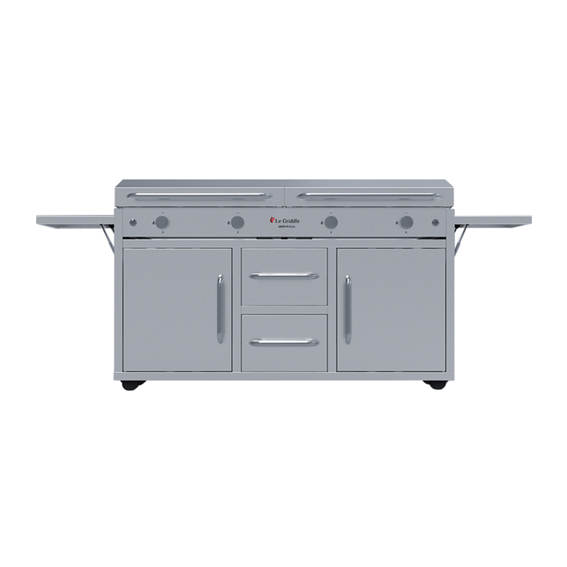 Le Griddle The Grand Texan 4 Burner Freestanding Gas Griddle with Cart, Dual Plate Surface & Fold-Down Side Shelves