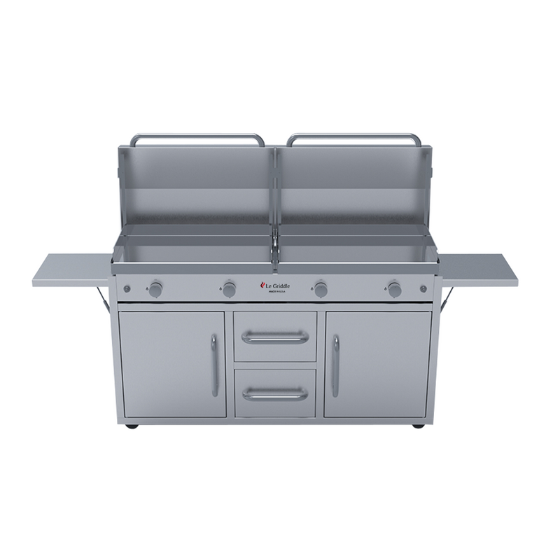 Le Griddle The Grand Texan 4 Burner Freestanding Gas Griddle with Cart, Dual Plate Surface & Fold-Down Side Shelves