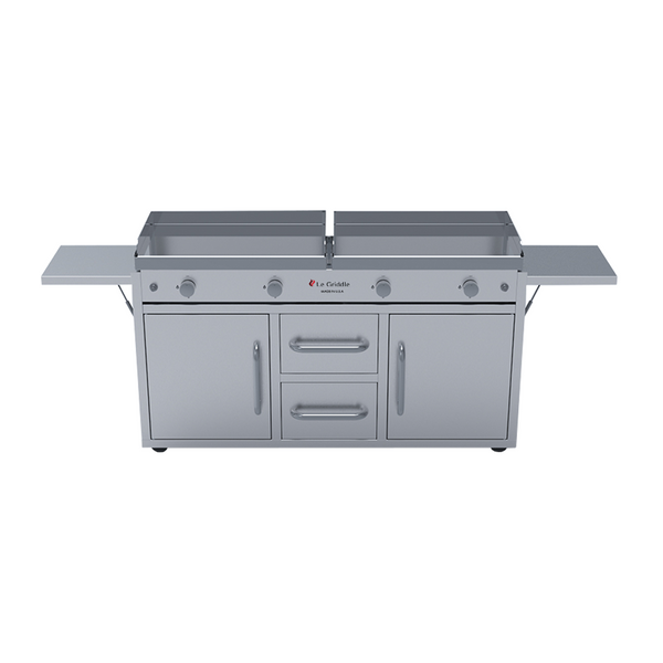 Le Griddle The Grand Texan 4 Burner Freestanding Gas Griddle with Cart, Dual Plate Surface & Fold-Down Side Shelves