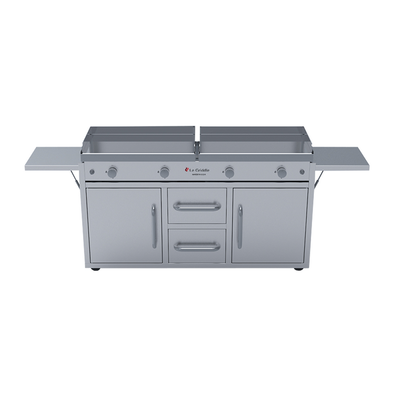 Le Griddle The Grand Texan 4 Burner Freestanding Gas Griddle with Cart, Dual Plate Surface & Fold-Down Side Shelves