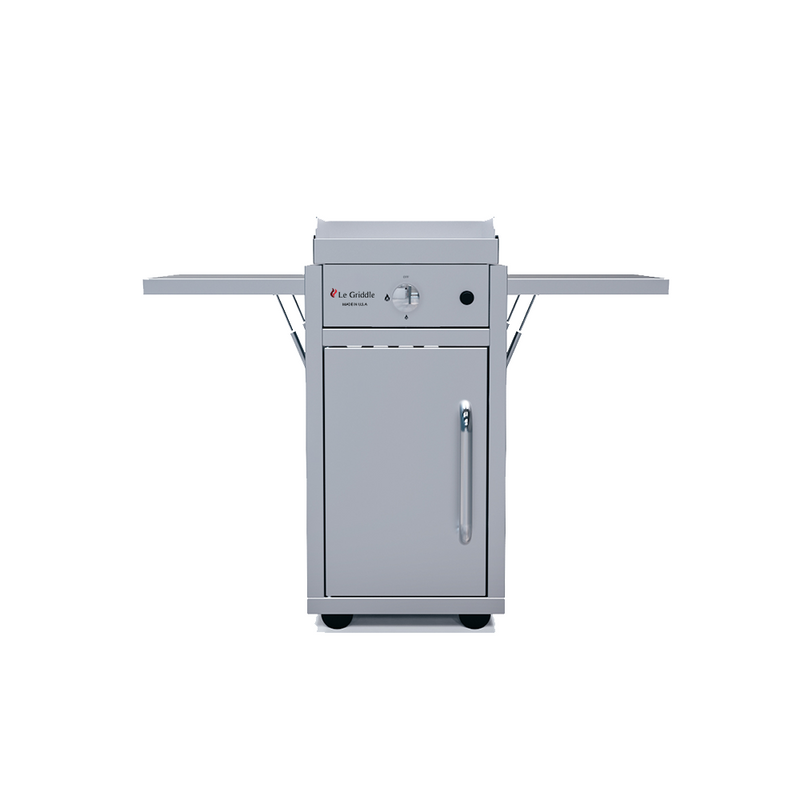 Le Griddle Wee 16” Stainless Steel Gas Griddle with Cart and Fold-Down Side Shelves