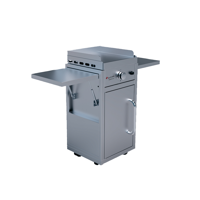 Le Griddle Wee 16” Stainless Steel Gas Griddle with Cart and Fold-Down Side Shelves
