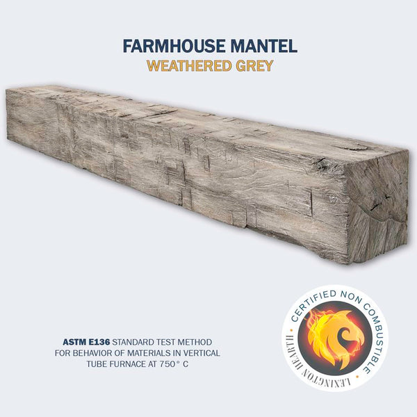 Lexington Hearth Farmhouse 84" Hand-Painted Non-Combustible Weathered Gray Mantel Shelf Kit