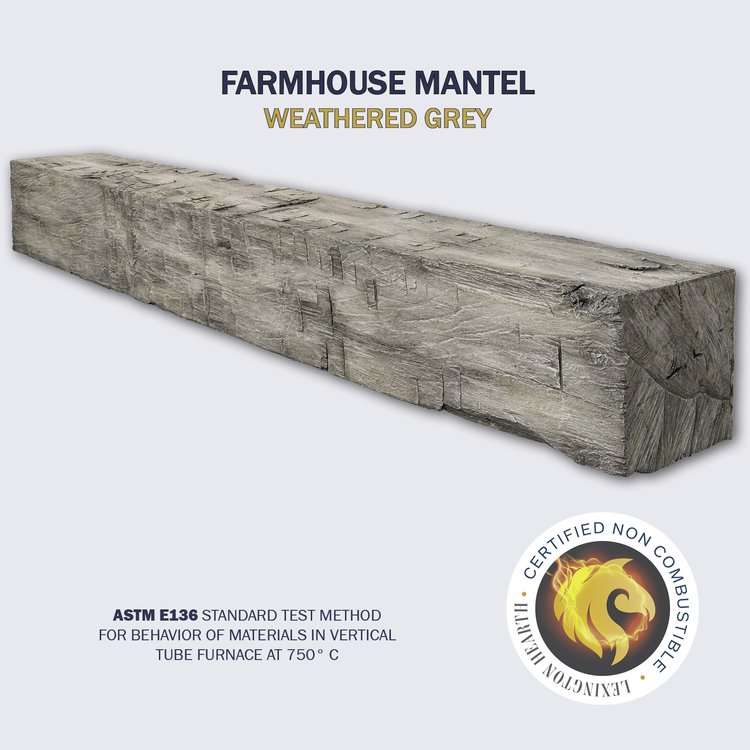 Lexington Hearth Farmhouse 84" Hand-Painted Non-Combustible Weathered Gray Mantel Shelf Kit