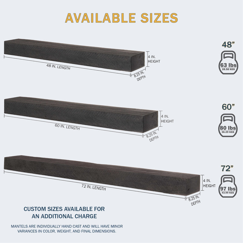 Lexington Hearth Flat Sawn Beam 60" Hand-Painted Non-Combustible Roasted Chestnut Mantel Shelf Kit