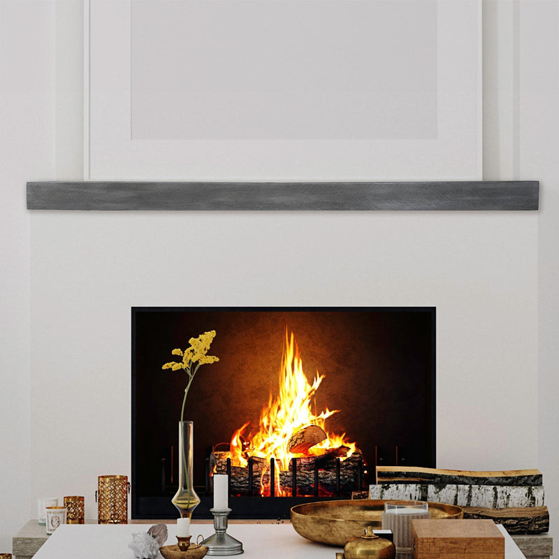 Lexington Hearth Flat Sawn Beam 60" Hand-Painted Non-Combustible Weathered Gray Mantel Shelf Kit