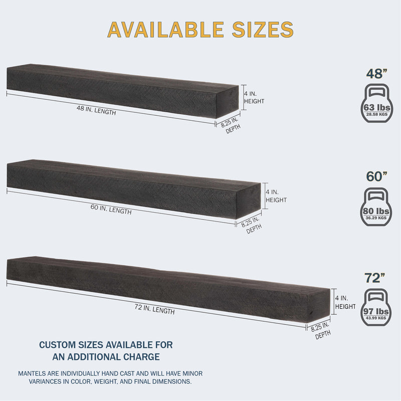 Lexington Hearth Flat Sawn Beam 72" Handcrafted Non-Combustible Eclipse Mantel Shelf Kit