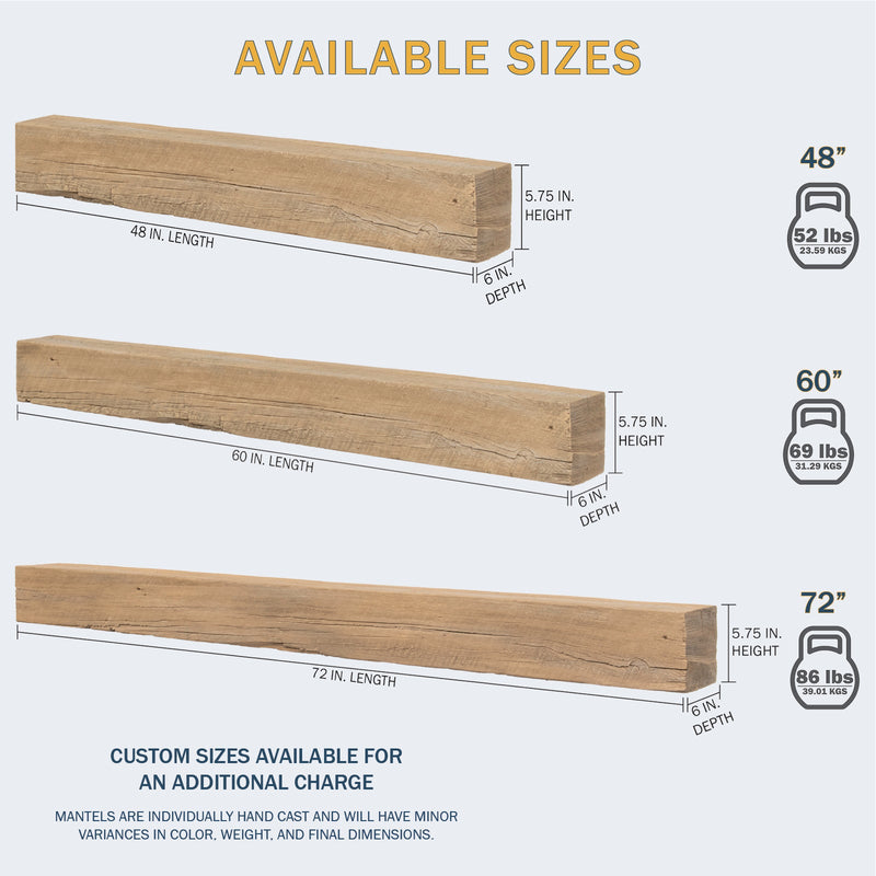 Lexington Hearth Grist Mill 72" Handcrafted Non-Combustible Roasted Chestnut Mantel Shelf Kit
