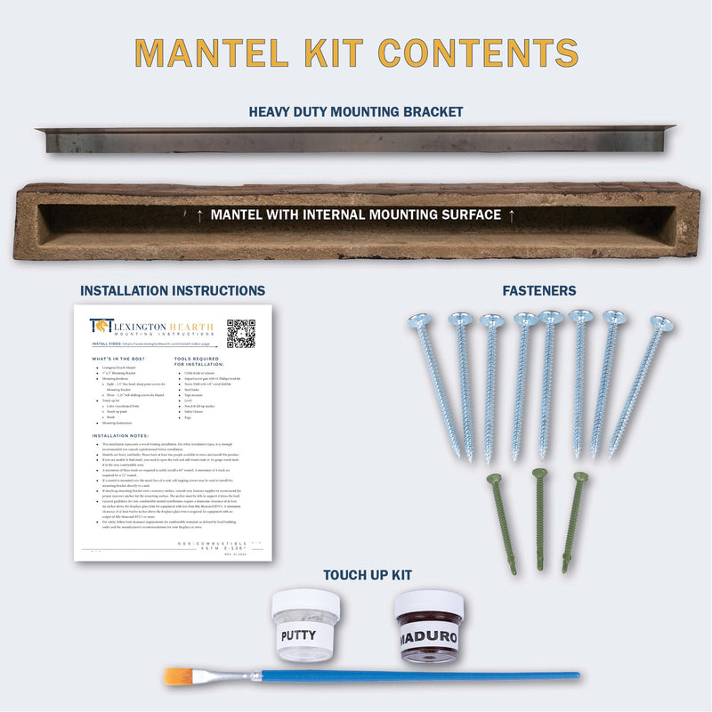 Lexington Hearth Grist Mill 72" Handcrafted Non-Combustible Roasted Chestnut Mantel Shelf Kit