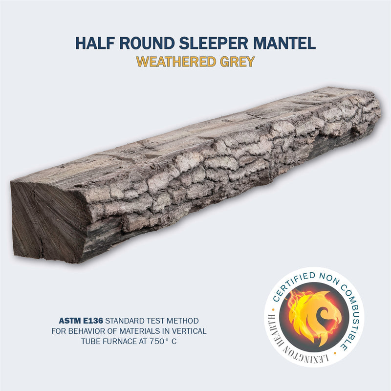 Lexington Hearth Half-Round Sleeper 60" Handcrafted Non-Combustible Weathered Gray Mantel Shelf Kit
