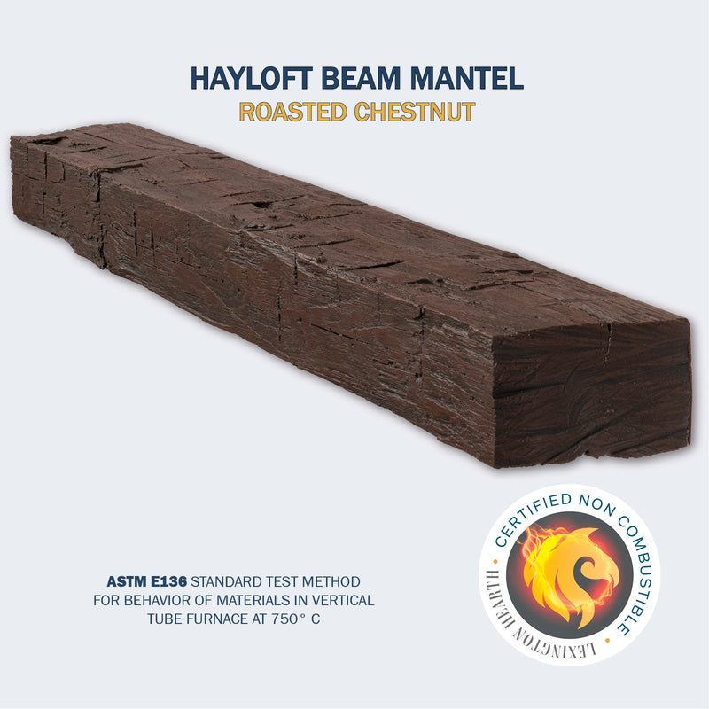 Lexington Hearth Hayloft Beam 60" Handcrafted Non-Combustible Roasted Chestnut Mantel Shelf Kit