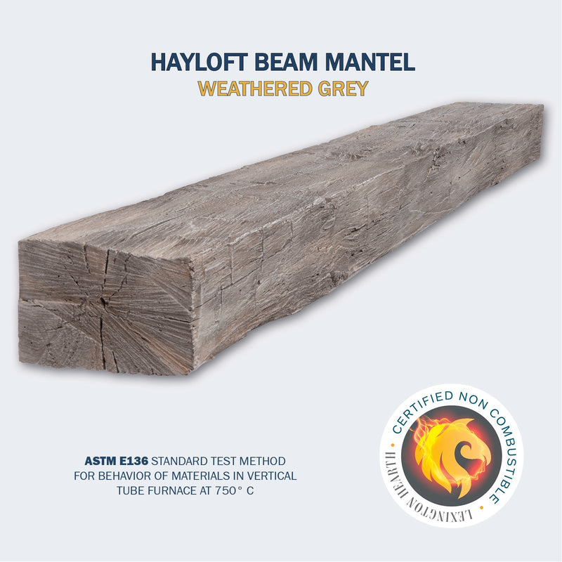 Lexington Hearth Hayloft Beam 60" Handcrafted Non-Combustible Weathered Gray Mantel Shelf Kit