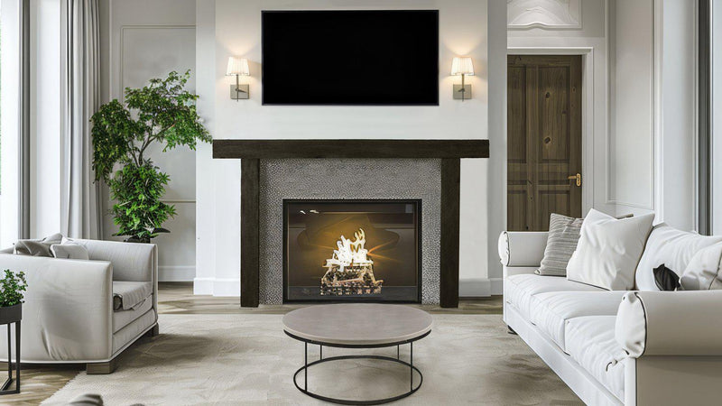 Lexington Hearth Hitching Post 3-Piece Roasted Chestnut Mantel Surround Kit with Handcrafted Detailing