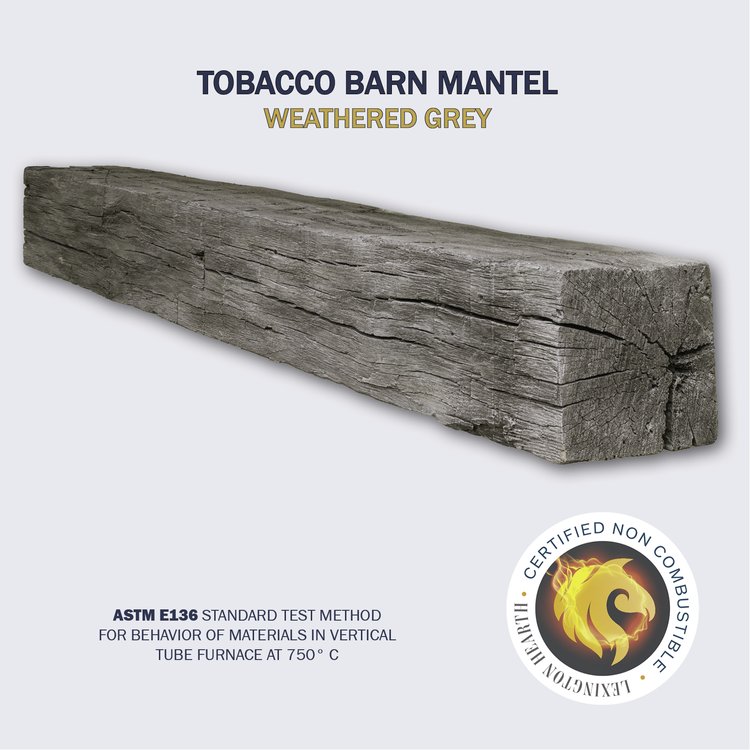 Lexington Hearth Tobacco Barn 72" Hand-Painted Non-Combustible Weathered Gray Mantel Shelf Kit