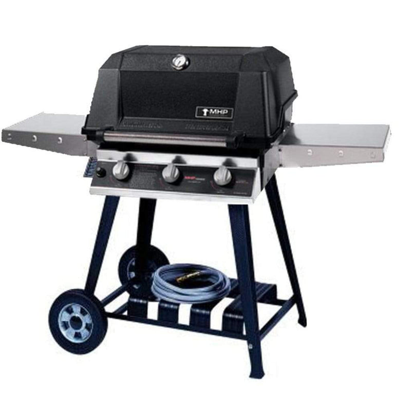 MHP W3G4 Tri-Burn Gas Grill Head with SearMagic Cooking Grids and 2 Stainless Steel Shelves