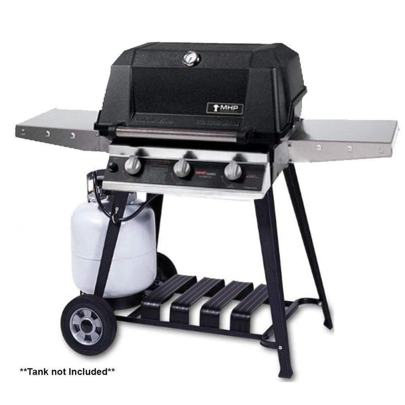 MHP W3G4 Tri-Burn Gas Grill Head with SearMagic Cooking Grids and 2 Stainless Steel Shelves