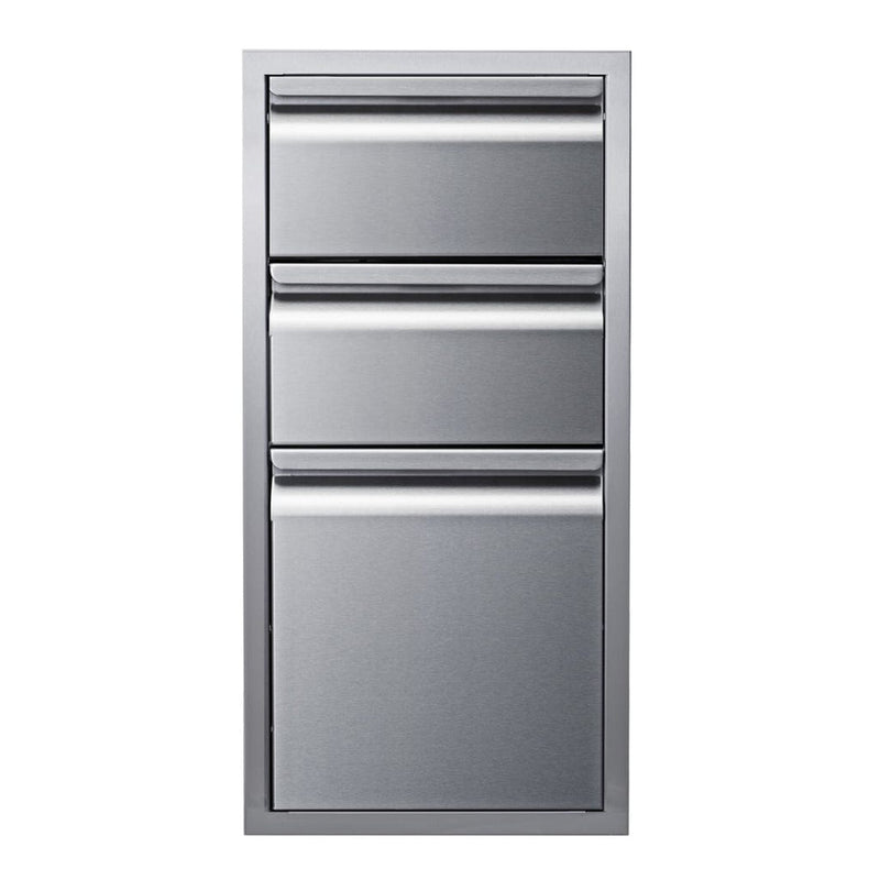 Memphis 15" Triple Access Stainless Steel Drawer Stack with Easy-Touch Drawers