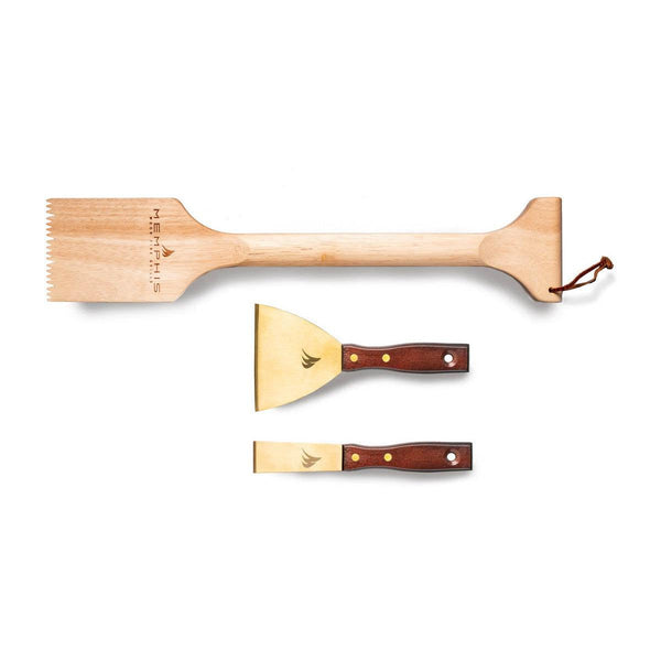 Memphis 3-Piece 18" Brass & Wood Grill Scraper Kit – Gentle Cleaning Tools