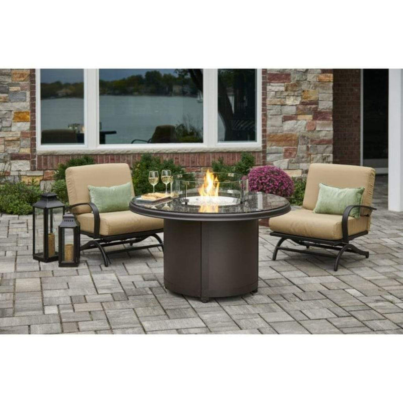 The Outdoor GreatRoom Company 48" Beacon Round Gas Fire Pit Table with Marbleized Noche Top