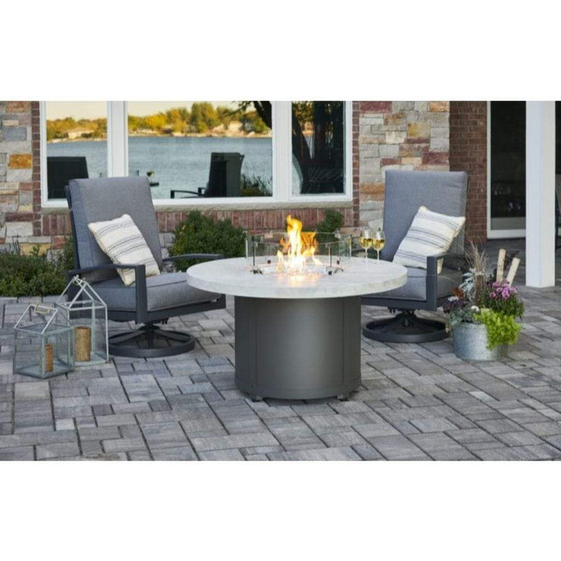 The Outdoor GreatRoom Company 48" Beacon Round Gas Fire Pit Table with Marbleized Noche Top