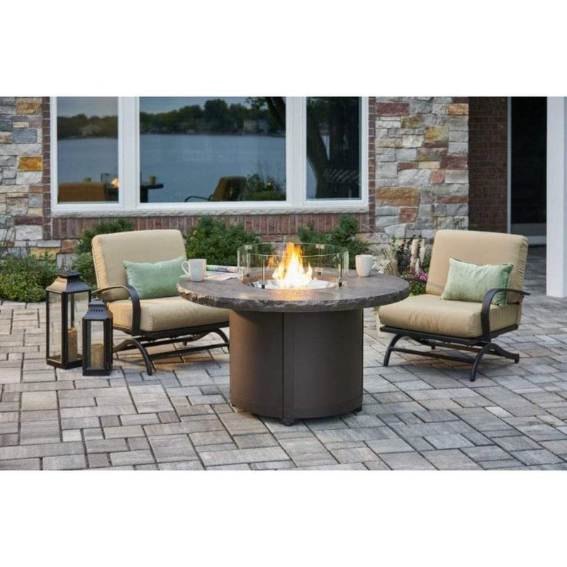 The Outdoor GreatRoom Company 48" Beacon Round Gas Fire Pit Table with Marbleized Noche Top