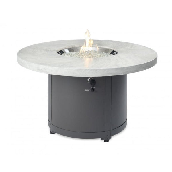The Outdoor GreatRoom Company 48" Beacon Round Gas Fire Pit Table with Marbleized Noche Top
