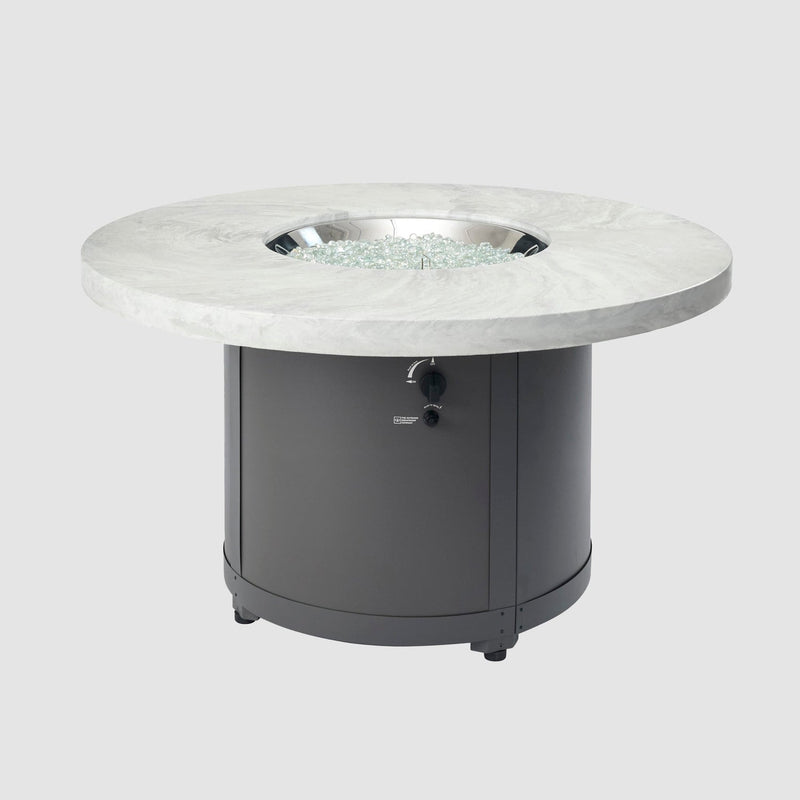 The Outdoor GreatRoom Company Beacon 48" White Onyx Round Gas Fire Pit Table with Crystal Fire® Plus Burner