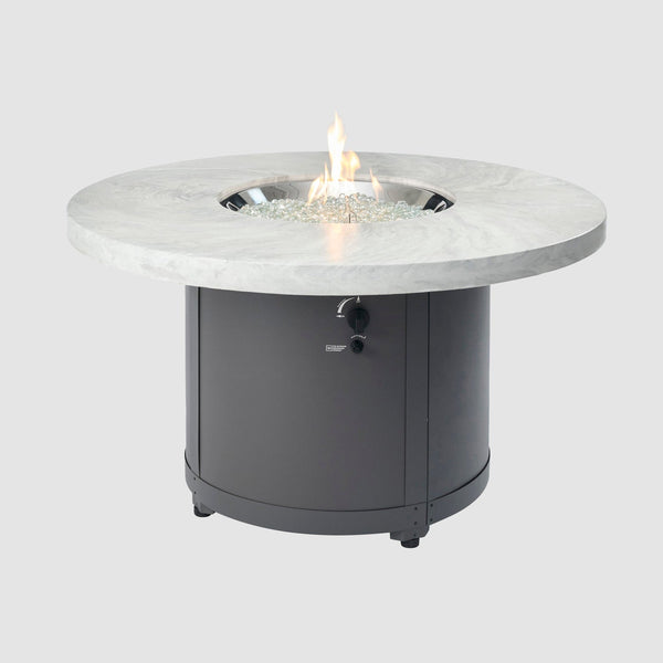 The Outdoor GreatRoom Company Beacon 48" White Onyx Round Gas Fire Pit Table with Crystal Fire® Plus Burner