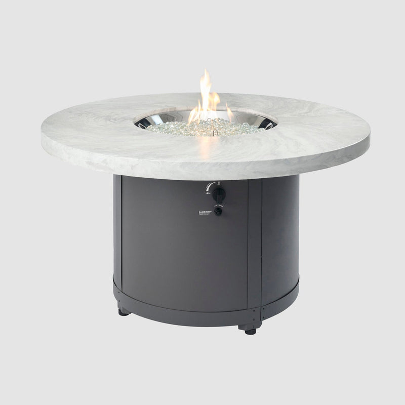 The Outdoor GreatRoom Company Beacon 48" White Onyx Round Gas Fire Pit Table with Crystal Fire® Plus Burner