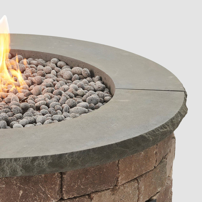 The Outdoor GreatRoom Company Round 4-Piece Concrete Top in Charcoal Grey for Bronson Block Gas Fire Pit Kit