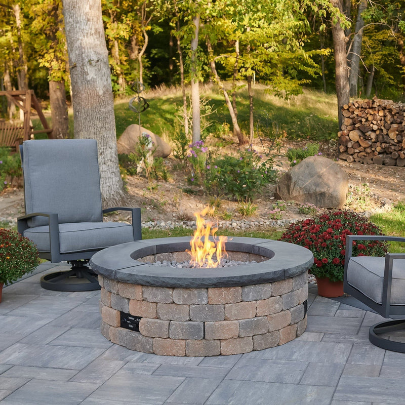 The Outdoor GreatRoom Company Round 4-Piece Concrete Top in Charcoal Grey for Bronson Block Gas Fire Pit Kit