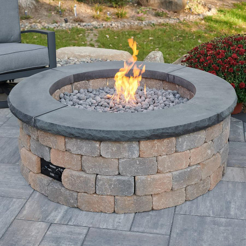 The Outdoor GreatRoom Company Round 4-Piece Concrete Top in Charcoal Grey for Bronson Block Gas Fire Pit Kit